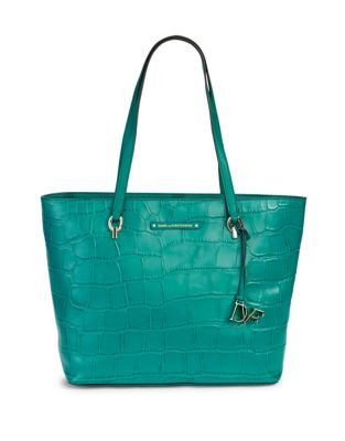Diane Von Furstenberg Ready To Go Crocodile-Embossed Leather Tote - TEAL