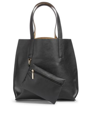 Kensie Faux Leather Reversible Tote Bag - BLACK COMBO