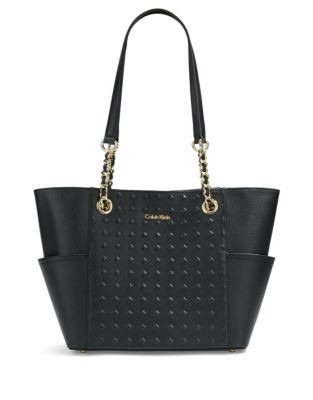 Calvin Klein Patterned Leather Tote - BLACK
