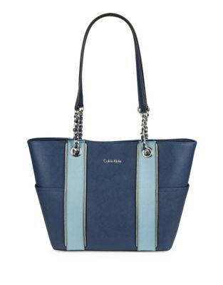 Calvin Klein Key Items Leather Tote - NAVY COMBO