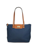 Calvin Klein Faux Leather-Accented Nylon Tote - NAVY