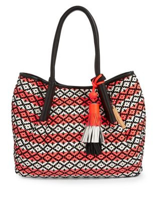 Vince Camuto Harlo Woven Leather Tote - CORAL