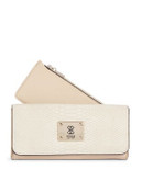 Guess Angela Embossed Flap Clutch - ALMOND
