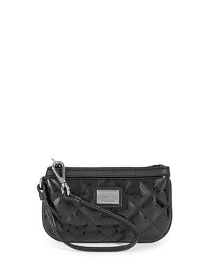Calvin Klein Embossed Text Quilted Wristlet - BLACK/SILVER