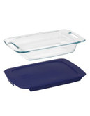 Pyrex Easy Grab 2 Qt Oblong Baking Dish With Blue Plastic Cover - CLEAR - 2L