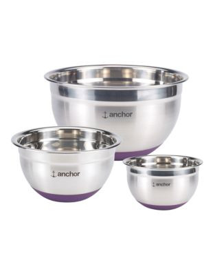 Anchor Hocking Three-Piece No-Slip Stainless Steel Mixing Bowls - SILVER - 3PC