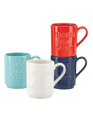 Kate Spade New York Four-Piece Idiom Stacking Mug Set - WHITE
