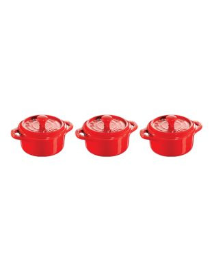 Staub Ceramic 3-Piece Round Mini Cocotte Set - RED