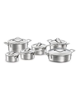Lagostina 12-Piece Hammered Stainless Steel Cookware Set - STAINLESS STEEL