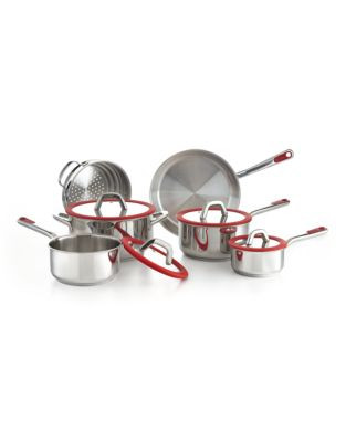 Lagostina 10-Piece Stainless Steel and Silicone Cookware Set - STAINLESS STEEL - 10IN