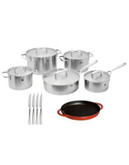 Zwilling J.A.Henckels Passion 10-Piece Cookware Set with Bonus Grill and Four-Piece Steak Knife Set - STAINLESS STEEL
