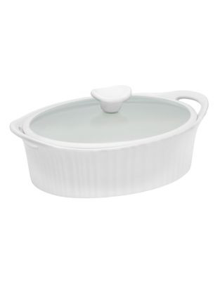 Corningware French White Oval Casserole with Glass lid - WHITE - 1.5