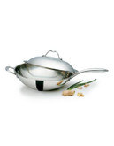 Paderno Stainless Steel Wok with Cover - STAINLESS STEEL - 32 CM