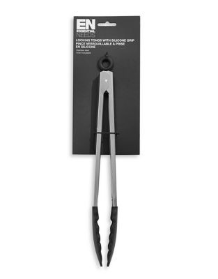 Essential Needs Stainless Steel Locking Tongs with Silicone Grip - BLACK