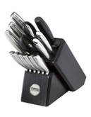 Kitchenaid 14 Piece Stainless Steel Knife Set with Traditional Black Block - BROWN