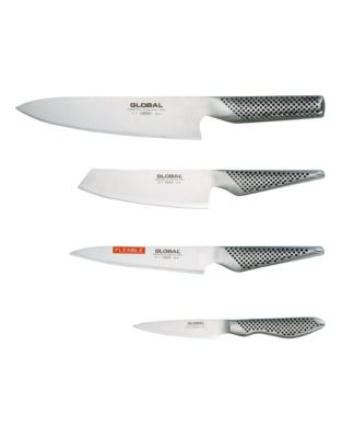 Global 4 Piece Knife Set with Magnetic Rack - SILVER