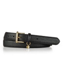 Lauren Ralph Lauren Textured Leather Belt - BLACK - MEDIUM