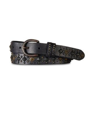 Polo Ralph Lauren Studded Leather Belt - BLACK - SMALL