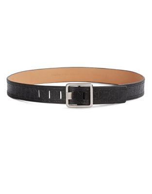 Calvin Klein Monogrammed Leather Belt - BLACK - MEDIUM