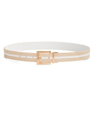 Calvin Klein Reversible Embossed Leather Belt - BEIGE WHITE/WHITE - LARGE