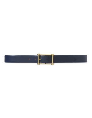 Lauren Ralph Lauren Pebbled Leather Belt-BLUE - BLUE - X-LARGE