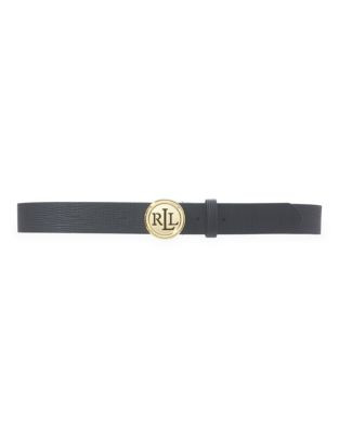 Lauren Ralph Lauren Saffiano Leather Belt - BLACK - MEDIUM