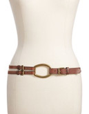 Lauren Ralph Lauren Triple Buckle Leather Belt - TAN - SMALL