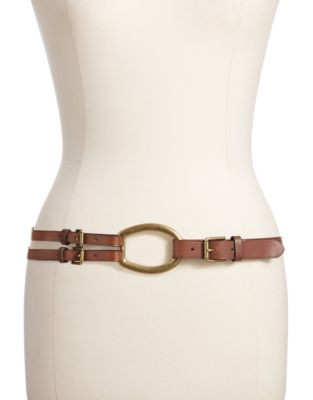 Lauren Ralph Lauren Triple Buckle Leather Belt - TAN - SMALL