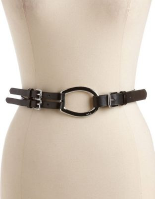 Lauren Ralph Lauren Tri-Strap Leather Belt - BLACK - LARGE
