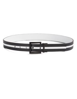 Calvin Klein Reversible Embossed Leather Belt - BLACK WHITE/WHITE - LARGE