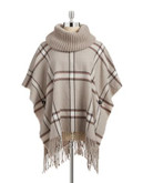 Lord & Taylor Plaid Turtleneck Poncho - TAUPE