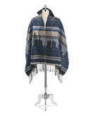 Collection 18 Hooded Geometric Fringe Wrap - NAVY NIGHT