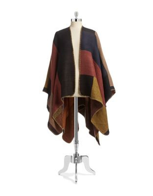 Design Lab Lord & Taylor Topstitched Colourblock Poncho - BROWN