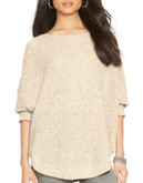 Lauren Ralph Lauren Cotton Sweater Poncho - BEIGE - LARGE