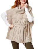 I.N.C International Concepts Cable Knit Belted Poncho-BEIGE - BEIGE - LARGE/X-LARGE
