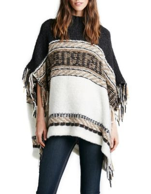 Free People Labyrinth Wool Blend Poncho-NATURAL - NATURAL - X-SMALL/SMALL
