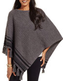 Style And Co. Tasselled Knit Poncho - CHARCOAL/DEEP BLACK - SMALL/MEDIUM