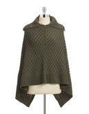 Lord & Taylor Basketweave Button Trim Poncho - OLIVE