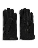 Lord & Taylor 9 Inch Faux Fur Lined Suede Gloves - BLACK - 7