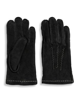 Lord & Taylor 9 Inch Faux Fur Lined Suede Gloves - BLACK - 7.5