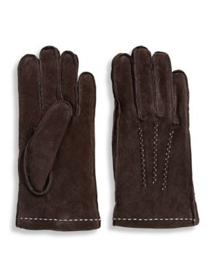 Lord & Taylor 9 Inch Faux Fur Lined Suede Gloves - BROWN - 7