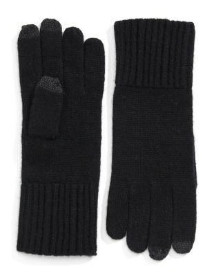 Lord & Taylor Ribbed Cashmere Texting Gloves - BLACK