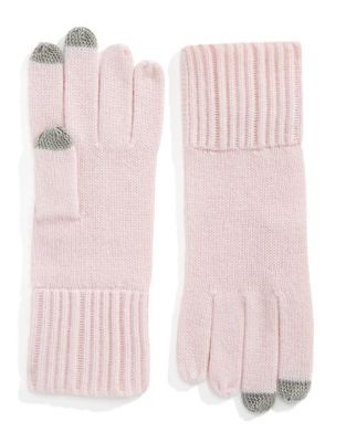 Lord & Taylor Ribbed Cashmere Texting Gloves - PINK HEATHER