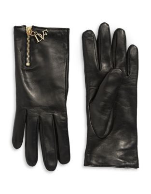 Diane Von Furstenberg Colourblocked Leather Gloves - BLACK/FERRARI RED - 7