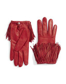 Diane Von Furstenberg Fringe Leather Gloves - FERRARI RED - 6.5