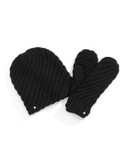Kate Spade New York Solid Swirl Beanie and Mittens Box Set - BLACK