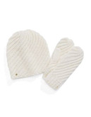 Kate Spade New York Solid Swirl Beanie and Mittens Box Set - IVORY