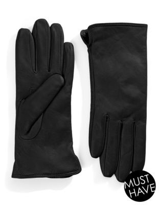 Lord & Taylor Vented Lined Leather Gloves - BLACK - 7