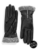 Lord & Taylor Wrist Length Knit Cuff Leather Gloves - CHARCOAL GREY - 8