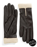Lord & Taylor Wrist Length Knit Cuff Leather Gloves - BROWN - 7